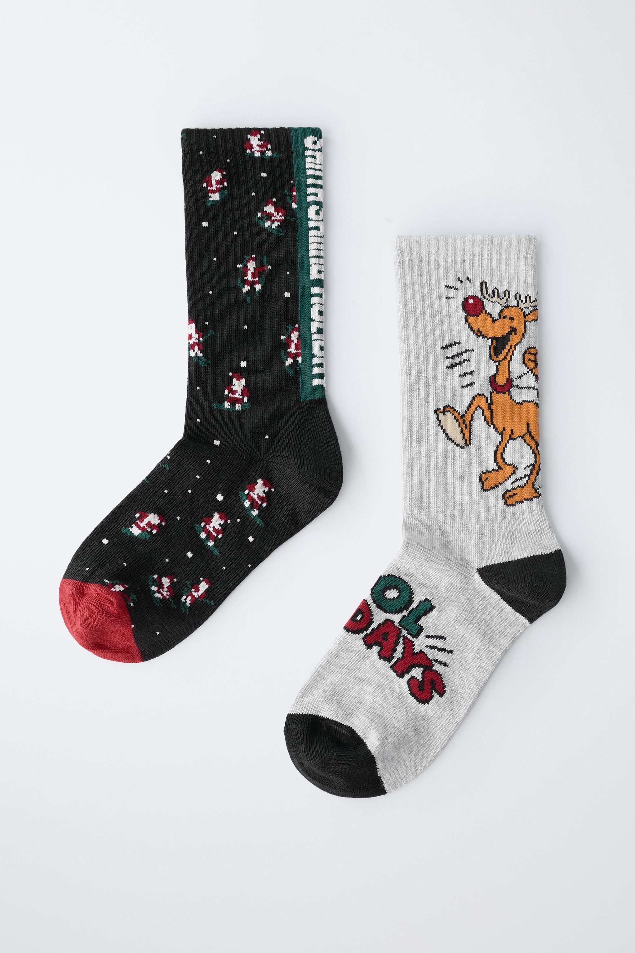 LOT DE DEUX PAIRES CHAUSSETTES LONGUES PÈRE NOËL ET RENNE
